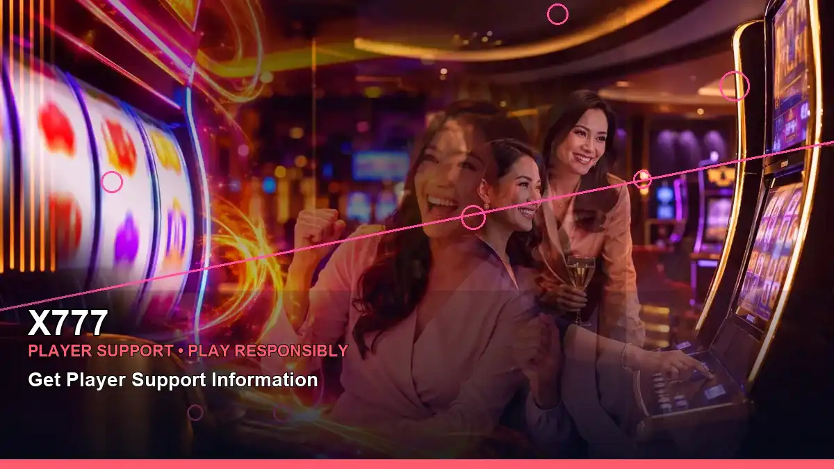X777 party online slot games featuring an adult Filipina casino host with a panoramic reel composition